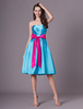 Robes de demoiselle dhonneur bleues courte sans bretelles en satin ruban ceinture longueur genou robe de bal