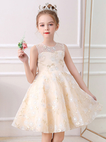 Robes de demoiselle dhonneur champagne col bijou manches courtes brodées robes de reconstitution historique pour enfants