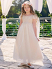 Robes de demoiselle dhonneur champagne col bijou manches courtes dentelle robes de reconstitution historique pour enfants