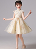 Robes de demoiselle dhonneur Champagne conçu décolleté manches courtes nœuds longueur genou robes de soirée pour enfants