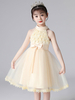 Robes de demoiselle dhonneur champagne conçu décolleté sans manches polyester coton tulle brodé formelle enfants robes de reconstitution historique