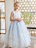 Robes de demoiselle dhonneur ciel bleu clair col en V sans manches tulle polyester arcs enfants robes de soirée sociale