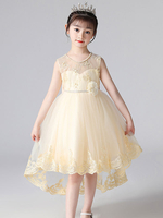 Robes de demoiselle dhonneur couleur champagne col bijou sans manches perlées enfants robes de soirée sociale