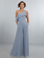 Robes de demoiselle dhonneur en mousseline combinaison asymétrique épaule dénudée robe de soirée de mariage
