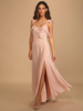 Robes de demoiselle dhonneur en mousseline de soie rose clair sans manches dos nu fendu une ligne longueur de plancher robes formelles