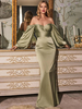 Robes de demoiselle dhonneur en tissu satiné gaine longueur au sol robe de soirée de mariage
