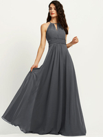 Robes de demoiselle dhonneur gris A-ligne longueur de plancher Zipper robe de soirée de mariage en mousseline de soie robe de reconstitution historique