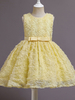 Robes de demoiselle dhonneur jaune col bijou fermeture éclair sans manches mélange de coton polyester robes de soirée pour enfants