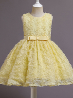 Robes de demoiselle dhonneur jaune col bijou fermeture éclair sans manches mélange de coton polyester robes de soirée pour enfants