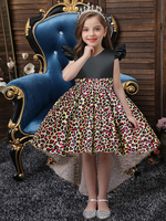 Robes de demoiselle dhonneur jaunes avec train col en V sans manches imprimé léopard robes de soirée pour enfants