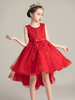 Robes de demoiselle dhonneur Jewel Neck Lace sans manches au genou A-Line Bows Rouge Robes de soirée sociale pour enfants