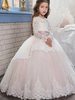 Robes de demoiselle dhonneur Jewel Neck Tulle Manches longues Longueur au sol Princesse Silhouette Arcs Formelle Enfants Pageant Robes