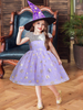 Robes de demoiselle dhonneur lavande col bijou coton mélangé sans manches princesse Silhouette paillettes longueur au genou enfants robes de soirée sociale