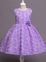 Robes de demoiselle dhonneur lavande col bijou fermeture éclair sans manches mélange de coton polyester enfants robes de soirée sociale
