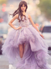 Robes de demoiselle dhonneur lavande violet bijou cou Tulle sans manches avec train princesse silhouette dentelle enfants robes de soirée sociale