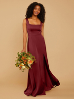 Robes de demoiselle dhonneur ligne a longueur au sol fermeture éclair tissu satiné robe de soirée de mariage