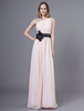 Robes de demoiselle dhonneur longue en mousseline de soie une épaule Nude Bows rez-de-chaussée longueur robe de soirée de mariage