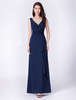 Robes de demoiselle dhonneur marine foncé robe de bal en mousseline de soie longue volants en cascade v cou longueur de plancher robe formelle