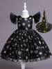 Robes de demoiselle dhonneur noires à col bijou en mélange de coton sans manches silhouette princesse à plusieurs niveaux longueur au genou robes de soirée sociale pour enfants