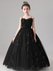 Robes de demoiselle dhonneur noires col carré sans manches fermeture éclair dentelle tulle robes de soirée pour enfants