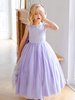 Robes de demoiselle dhonneur pourpre Jewel Neck Sans manches Polyester Tulle Perlé Enfants Robes de fête sociale