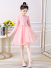 Robes de demoiselle dhonneur Rose clair Col bijou Manches longues Perlé Polyester Tulle Dentelle Polyester Coton Enfants Robes de fête sociale