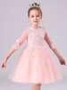 Robes de demoiselle dhonneur rose col bijou dentelle demi manches silhouette robe de princesse courte enfants robes de soirée sociale