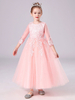 Robes de demoiselle dhonneur rose col bijou manches 3/4 Tulle dentelle polyester brodé robes de soirée pour enfants