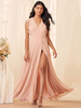 Robes de demoiselle dhonneur rose en mousseline de soie col en V sans manches une ligne robe de soirée de mariage longueur au sol