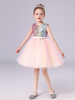 Robes de demoiselle dhonneur rose Jewel Neck Polyester Sans manches Longueur genou A-Line Tulle Paillettes Robes de soirée pour enfants