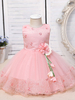 Robes de demoiselle dhonneur Rose Jewel Neck Sans manches Polyester Coton Tulle Fleurs Robes de soirée pour enfants