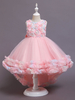 Robes de demoiselle dhonneur rose Jewel Neck Tulle sans manches avec train A-Line Bows Robes de reconstitution historique pour enfants