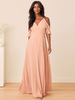 Robes de demoiselle dhonneur rose sans manches col en V ceinture fendue en mousseline de soie une ligne longueur de plancher robes formelles