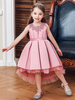 Robes de demoiselle dhonneur roses col bijou sans manches une ligne arcs fleurs polyester coton tulle polyester formelle enfants robes de reconstitution historique