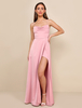 Robes de demoiselle dhonneur roses ligne a dos ouvert fente haute robe de soirée de mariage