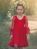 Robes de demoiselle dhonneur rouge Col en V Manches longues Dentelle Polyester Formelle Robes de reconstitution historique pour enfants