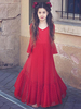 Robes de demoiselle dhonneur rouge Col en V Polyester Manches longues Longueur cheville A-ligne Dentelle Formelle Robes de reconstitution historique pour enfants