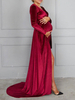 Robes de demoiselle dhonneur rouges avec train col en V manches longues polyester bordeaux une ligne robe de bal
