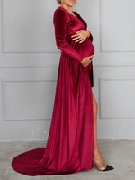 Robes de demoiselle dhonneur rouges avec train col en V manches longues polyester bordeaux une ligne robe de bal