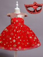 Robes de demoiselle dhonneur rouges Jewel Neck Sans manches Polyester Coton Paillettes Formelles Robes de reconstitution historique pour enfants