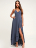 Robes de demoiselle dhonneur sangle cou sans manches dos nu en mousseline de soie bleu gris une ligne étage longueur robe de soirée de mariage