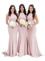 Robes de demoiselle dhonneur sirène bijou cou fermeture éclair Lycra Spandex étage longueur robe de soirée de mariage