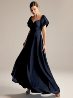 Robes de demoiselle dhonneur trapèze longueur au sol fermeture éclair robe de bal en tissu satiné