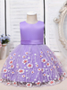 Robes de demoiselle dhonneur Violet Jewel Neck Polyester Polyester Coton Tulle Sans manches Longueur genou A-ligne Brodé Robes de soirée pour enfants