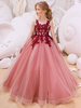 Robes De Fille De Fleur 2021 Appliques Rouges Princesse Tulle Sans Manches Enfants Robe De Soirée Pageant