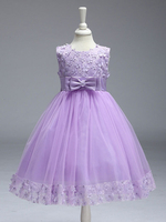 Robes de fille de fleur lilas violet dentelle ruban de tulle arcs enfants robe de soirée tutu