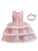 Robes de fille de fleur rose col bijou mélange de coton sans manches princesse silhouette longueur au genou robes de soirée pour enfants