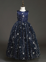 Robes de Fille de Fleur Tulle Sans Manches Longueur de cheville Sequins Princesse Silhouette Brodé Formelle Enfants Robes Longues