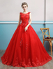 Robes de mariage rouge dentelle appliques perlées princesse robes de bal train robe de mariée