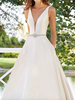 Robes de Mariée à Col Décolleté en V avec Dos Nu en V Coupe Cintrée Cousu les Paillettes Bas Evasée